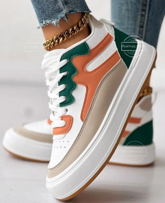 Women's High-Top Sneakers with Color Blocks - Orange